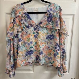 Peach Love California Floral Women's Top Size L
